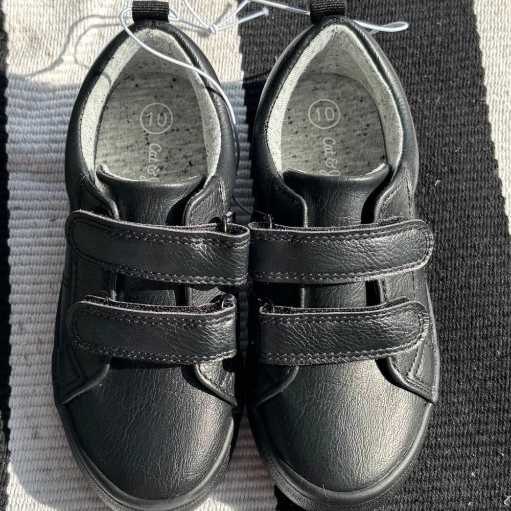 Cat & Jack Kids Black Faux Leather Double Strap Sneakers Size 10 Non-Marking